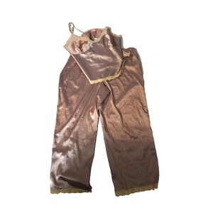 Elegant Lace-Trimmed V-Neck Pajama Set with Cami and Split Pants Size-1XL